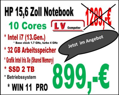 HP Notebook G10 39,6cm (15,6") i7-1355U (10-Cores, Turbo 4 GHz) 32 GB RAM, 2 TB SSD